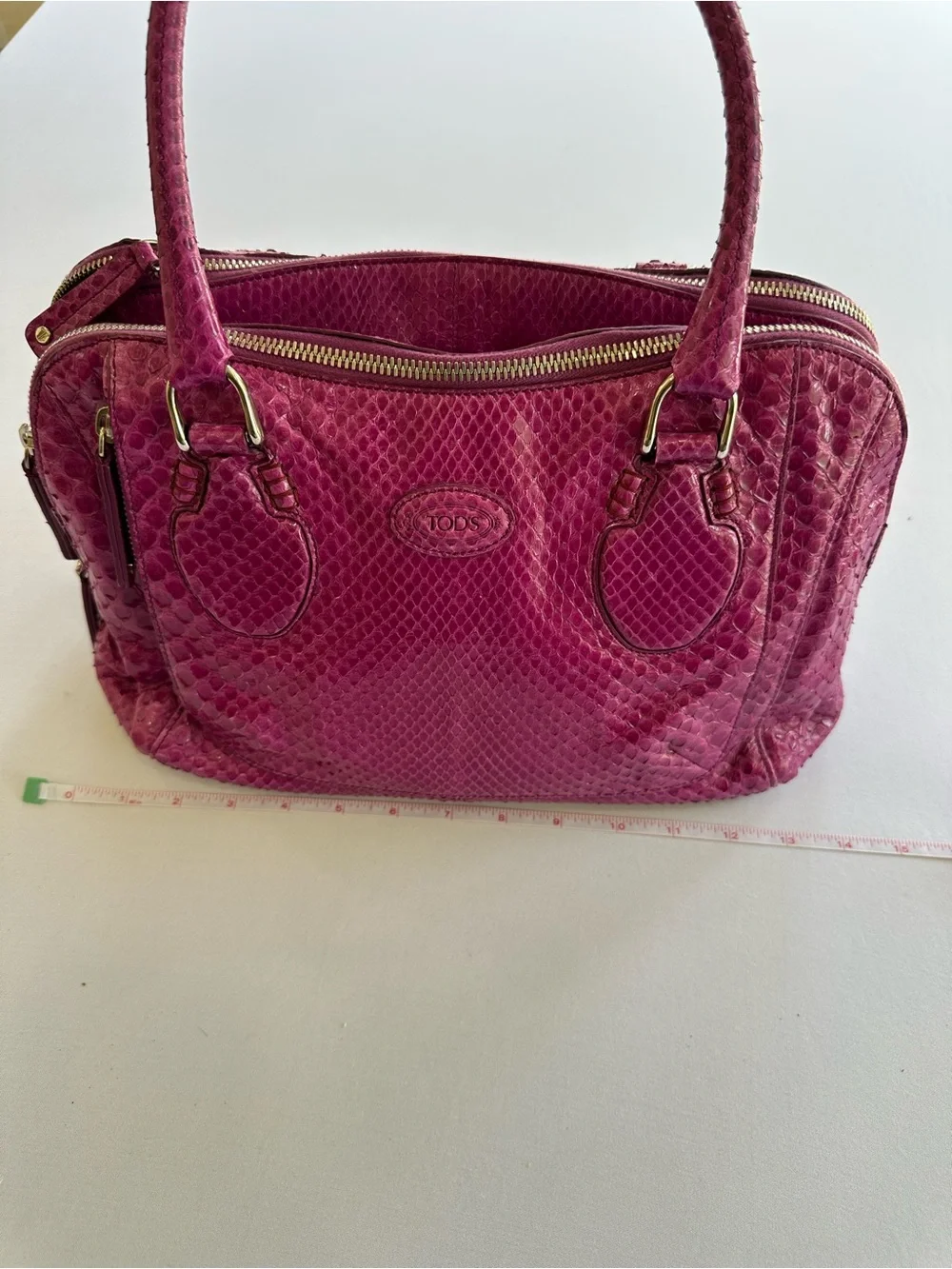 TOD'S Fuchsia Genuine Python  Satchel with Gold Hardware